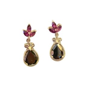 Sterling Silver Shungite & Garnet Drop Earrings